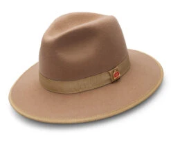 Tan 3 ⅛" Brim Wool Felt Hat With Red Bottom