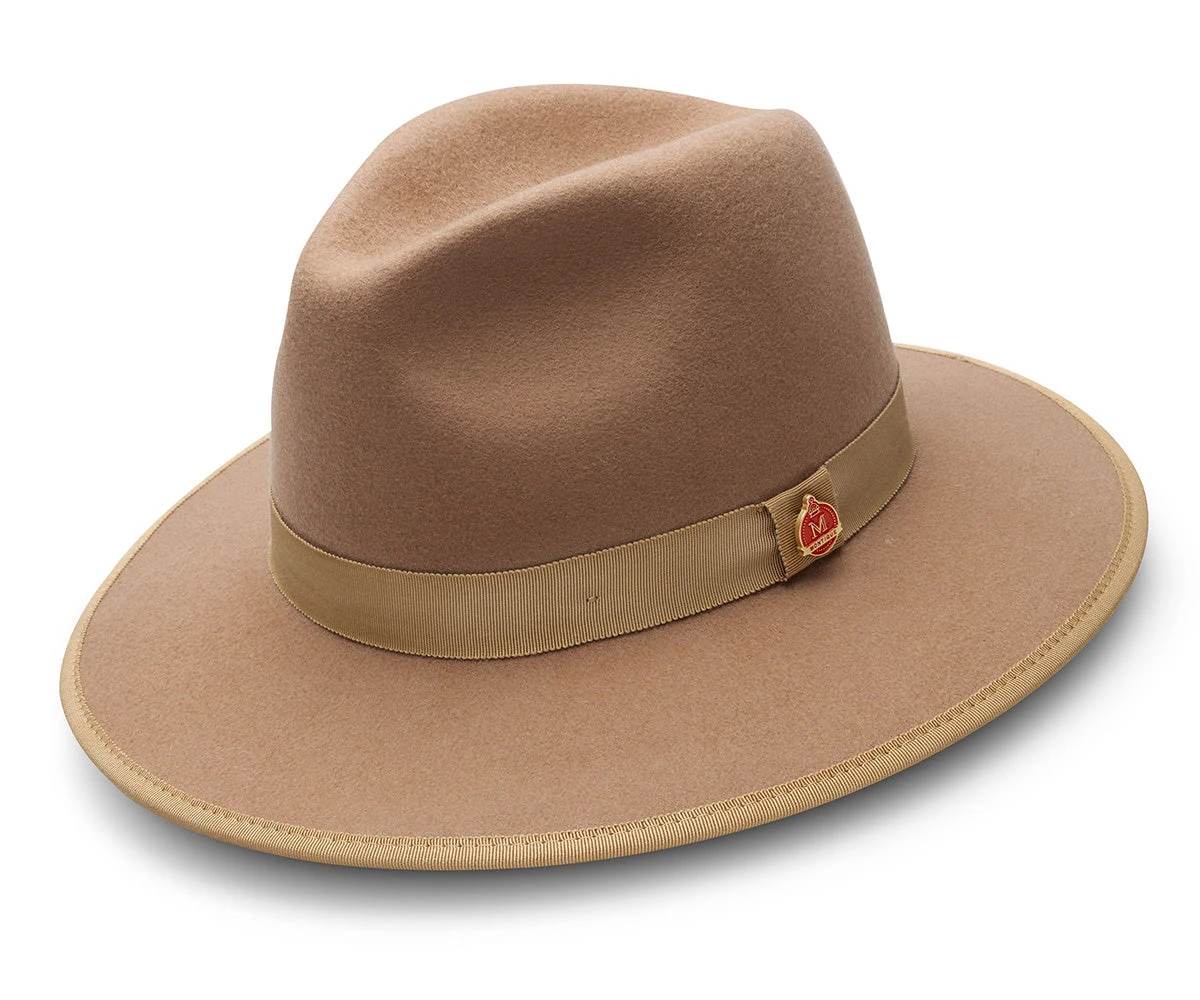 Tan 3 ⅛" Brim Wool Felt Hat With Red Bottom 3 Tan 3 ⅛" Brim Wool Felt Hat With Red Bottom
