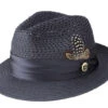 Navy Solid Color Pinch Braided Fedora With Matching Satin Ribbon -Clothing Shop H 34 Navy