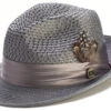 Gray Solid Color Pinch Braided Fedora With Matching Satin Ribbon -Clothing Shop H34 Grey
