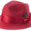 (M) Red Solid Color Pinch Braided Fedora With Matching Satin Ribbon -Clothing Shop H34 Red f29e85f9 1572 495e 88f9 3e26ec7044fb