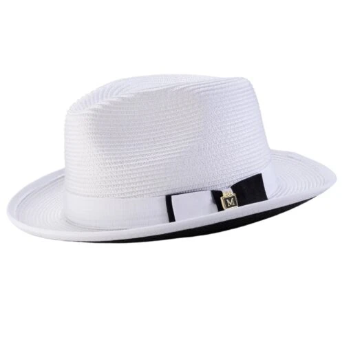 Braided Stingy Brim Pinch Fedora Hat - White With Black Bottom -Clothing Shop H85BLACK