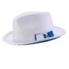 Braided Stingy Brim Pinch Fedora Hat - White With Cobalt Bottom -Clothing Shop H85Cobalt