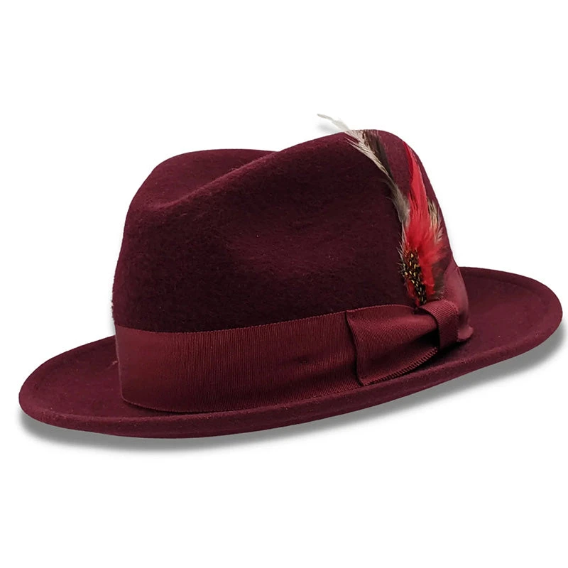Burgundy 2 ¼" Brim Beaver Look Felt Hat 3 Burgundy 2 ¼" Brim Beaver Look Felt Hat