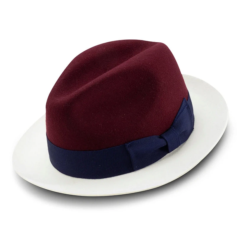 Burgundy Wool Felt Hat 2 ¼" Wide White Brim 3 Burgundy Wool Felt Hat 2 ¼" Wide White Brim