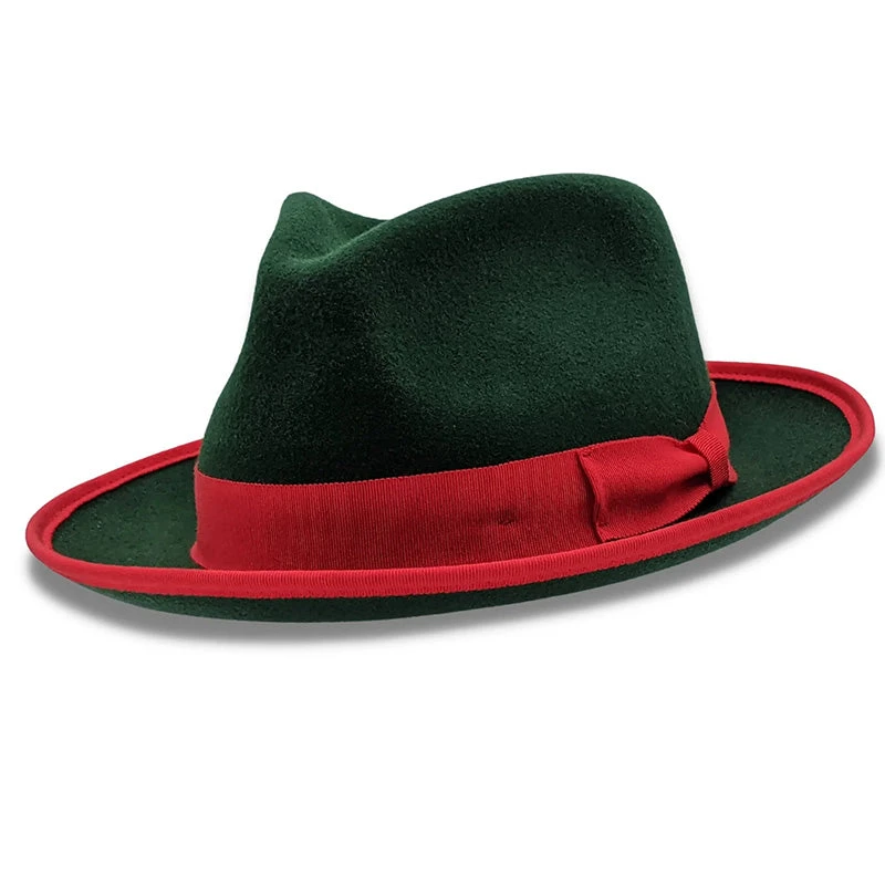 Hunter Green 2 ½" Wide Brim Wool Felt Hat 3 Hunter Green 2 ½" Wide Brim Wool Felt Hat