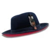 Navy 2 ¾" Brim Red Bottom Wool Felt Dress Hat -Clothing Shop Hats h 84 Navy