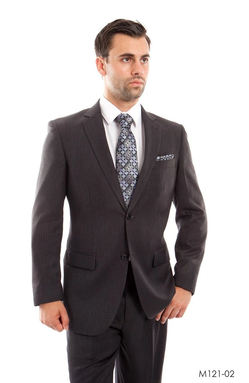 Ares Collection - Stripe Tone On Tone Regular Fit Suit 2 Button 2 Piece In Gray 3 Ares Collection - Stripe Tone On Tone Regular Fit Suit 2 Button 2 Piece In Gray