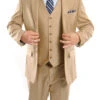 Light Beige 3 Piece Modern Fit Suit 2 Button V-Neck Vest -Clothing Shop M158 06