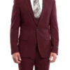 Burgundy Solid Color 3 Piece Slim Fit Suit 1 Button Peak Lapel -Clothing Shop M255US 03 BURGUNDY