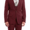 Cherry Red Solid Color 3 Piece Slim Fit Suit 1 Button Peak Lapel -Clothing Shop M255US 05 CHERRYRED