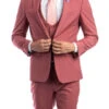 Coral Solid Color 3 Piece Slim Fit Suit 1 Button Peak Lapel -Clothing Shop M255US 06 CORAL