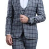 Navy Slim Fit 3 Piece Suit Check Pattern -Clothing Shop M295SK NAVY