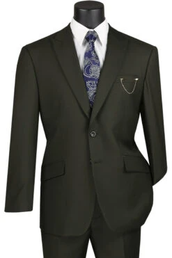Olive Modern Fit 2 Piece Suit Textured Solid With Peak Lapel