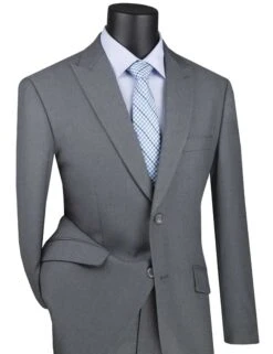 Medium Gray Modern Fit 2 Piece Suit Textured Solid With Peak Lapel