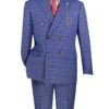 Blue Modern Fit Double Breasted Glen Plaid Peak Lapel 2 Piece Suit -Clothing Shop MDW 2 BLUE