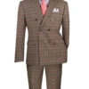 Brown Modern Fit Double Breasted Glen Plaid Peak Lapel 2 Piece Suit