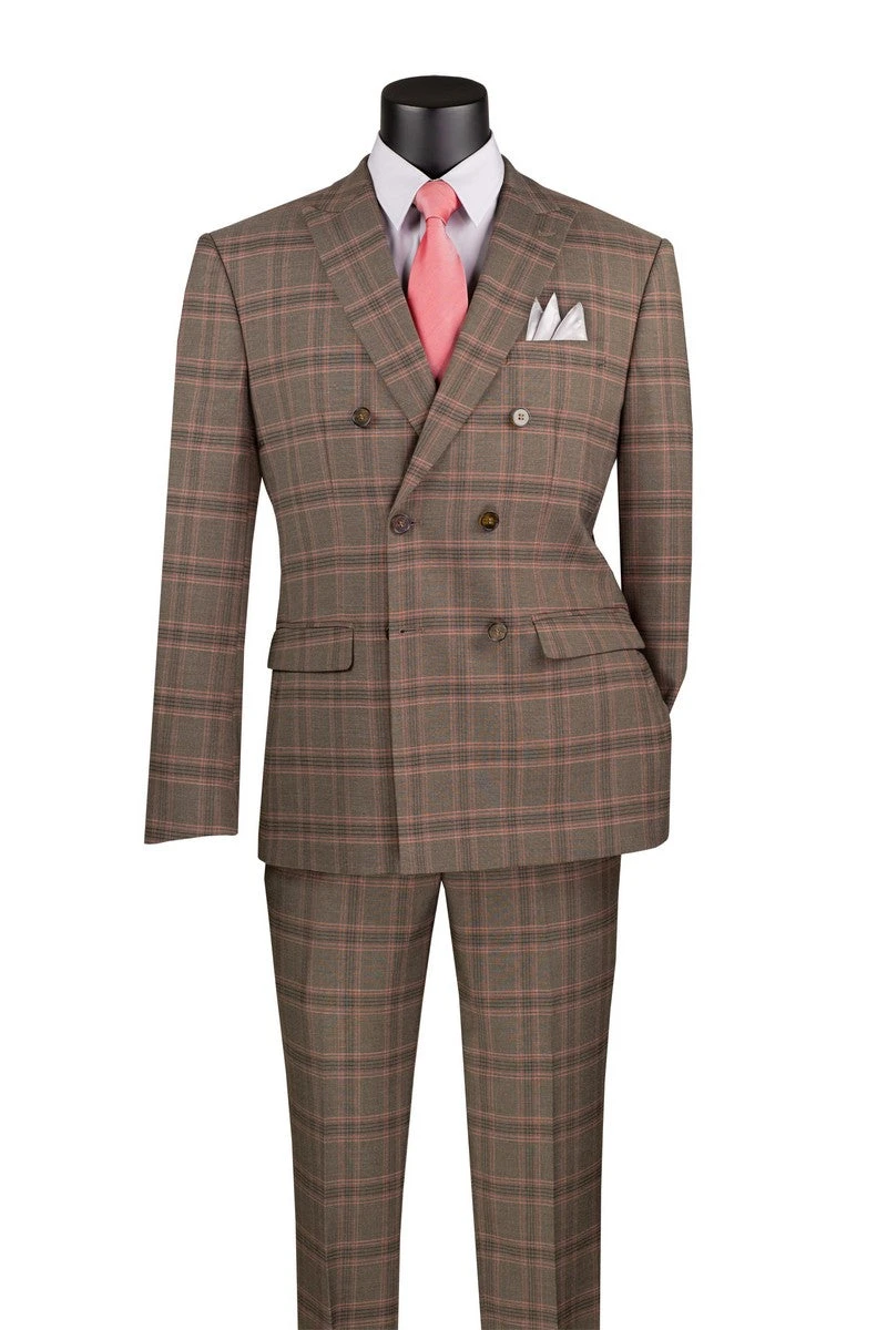 Brown Modern Fit Double Breasted Glen Plaid Peak Lapel 2 Piece Suit 3 Brown Modern Fit Double Breasted Glen Plaid Peak Lapel 2 Piece Suit