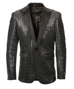 Empire Collection - Silver Sequin Texture Design Sports Coat Slim Fit