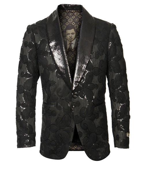 Empire Collection - Black Sequin Shawl Collar Sports Coat Slim Fit 3 Empire Collection - Black Sequin Shawl Collar Sports Coat Slim Fit