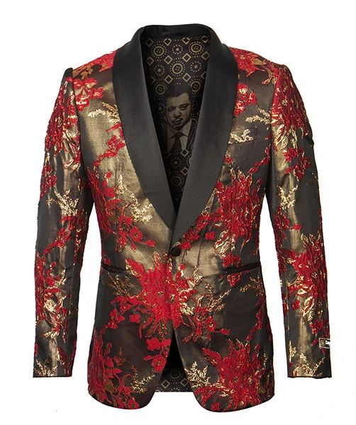 Empire Collection - Red Floral Pattern Sports Coat Slim Fit 3 Empire Collection - Red Floral Pattern Sports Coat Slim Fit