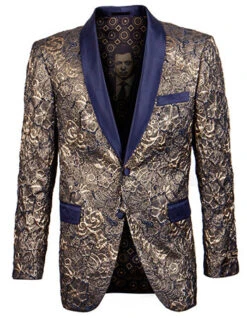 Empire Collection - Slim Fit Formal Dinner Show Blazer In Gold/Navy