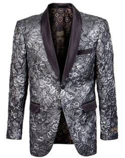 Empire Collection - Slim Fit Formal Dinner Show Blazer In Silver/Black