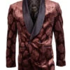 Empire Collection - Slim Fit Rust Floral Pattern Double Breasted Blazer
