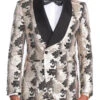 Empire Collection - Slim Fit Floral Pattern Double Breasted Blazer