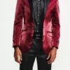 Slim Fit Shine Blazer 1 Button With Satin Peak Lapel In Burgundy -Clothing Shop MJ286S burgundy
