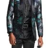 Slim Fit Floral Pattern Blazer Satin Shawl Collar With Bow Tie In Turquoise -Clothing Shop MJ290S 01 4 17878.1551210642