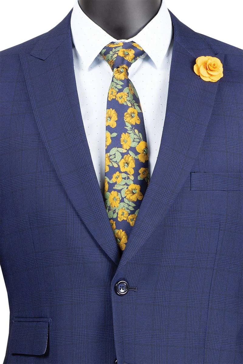 Catania Collection - Modern Fit Windowpane Suit 2 Piece In Blue 4 Catania Collection - Modern Fit Windowpane Suit 2 Piece In Blue - Image 2
