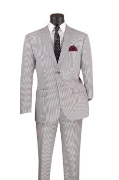 Modern Fit Summer 2 Piece 2 Button Suit Striped Seersucker In Black