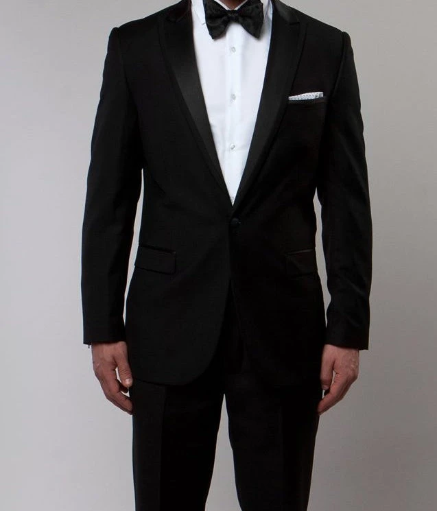 Black Slim Fit 2 Piece Tuxedo With Satin Peak Lapel 3 Black Slim Fit 2 Piece Tuxedo With Satin Peak Lapel