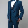 Blue Slim Fit Tuxedo 3 Piece With Satin Shawl Collar Vest