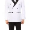 Double Breasted Slim Fit Tuxedo White With Black Satin Peak Lapel -Clothing Shop MT253S 04s