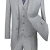 Silver Gray Modern Fit Textured Weave 2 Button 3 Piece Suit -Clothing Shop MV2K 1 SI