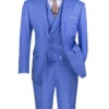 French Blue Modern Fit 3 Piece Suit With Vest And Adjustable Waist Band Pants
