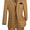 Tuscany Collection - Modern Fit Windowpane Suit 3 Piece In Camel 1 Tuscany Collection - Modern Fit Windowpane Suit 3 Piece In Camel -Clothing Shop MV2W 2 CAMEL