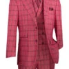 Tuscany Collection - Modern Fit Windowpane Suit 3 Piece In Raspberry -Clothing Shop MV2W 2 RASPBERRY