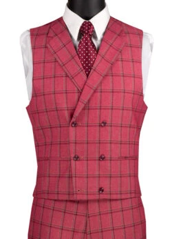 Tuscany Collection - Modern Fit Windowpane Suit 3 Piece In Raspberry -Clothing Shop MV2W 2 RASPBERRY VEST