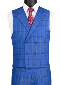 Tuscany Collection - Modern Fit Windowpane Suit 3 Piece In Royal Blue -Clothing Shop MV2W 2 ROYAL VEST