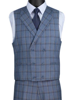 Tuscany Collection - Modern Fit Windowpane Suit 3 Piece In Slate -Clothing Shop MV2W 2 SLATE VEST