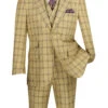 Tuscany Collection - Modern Fit Windowpane Suit 3 Piece In Tan