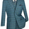 Tuscany Collection - Modern Fit Windowpane Suit 3 Piece In Teal Blue -Clothing Shop MV2W 2 TEAL BLUE JPG 800x1200 1
