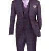 Purple Modern Fit Windowpane Peak Lapel 3 Piece Suit -Clothing Shop MV2W 3 PURPLE JPG WEB 1
