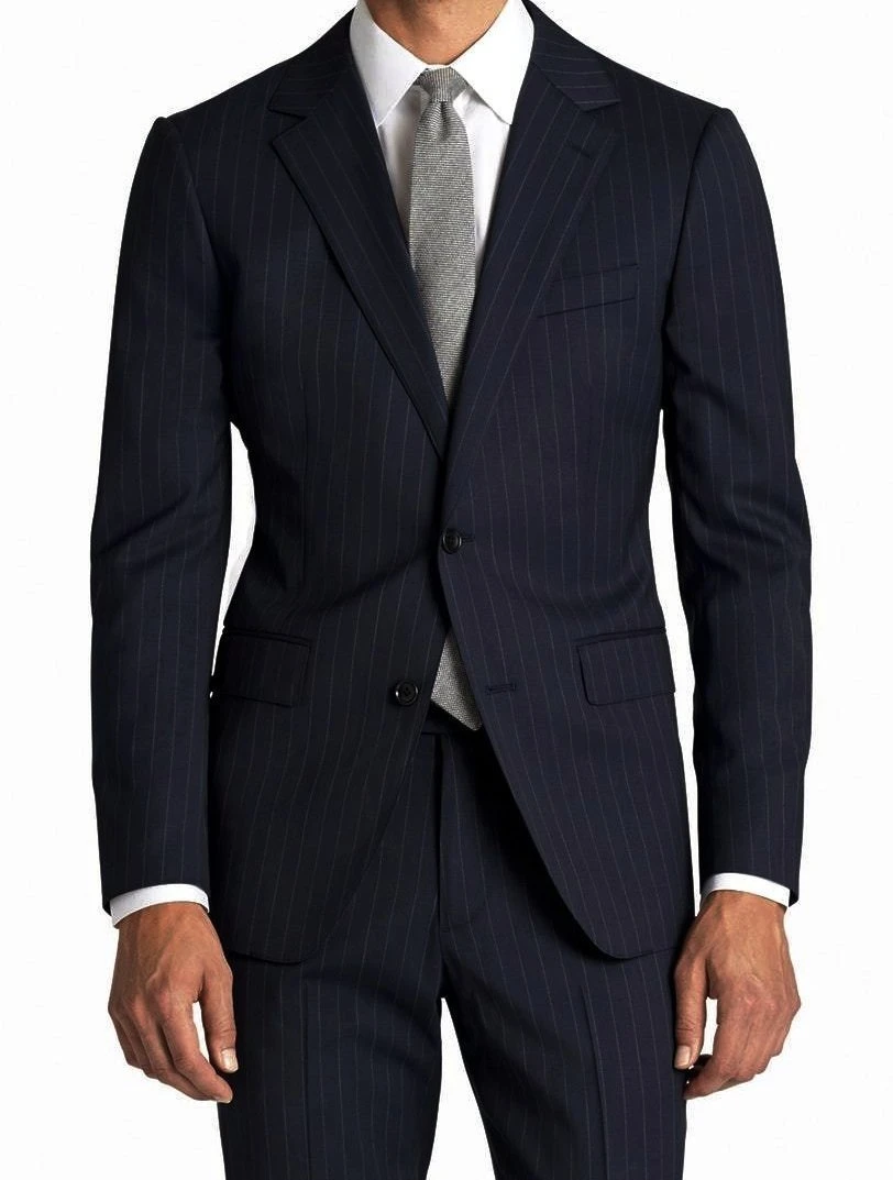 Men's Modern Fit Wool Suit Pinstripe Dark Navy 3 Men's Modern Fit Wool Suit Pinstripe Dark Navy
