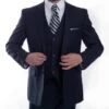 Modern Fit 3 Piece Fine Wool Suit Windowpane Navy -Clothing Shop MW245 03