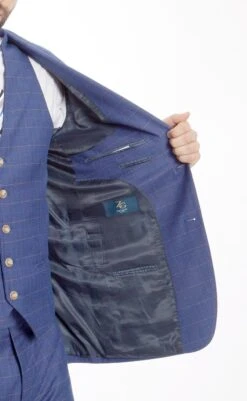 Modern Fit 3 Piece Fine Wool Suit Windowpane Blue -Clothing Shop MW245 blueOpen