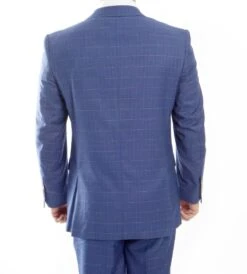 Modern Fit 3 Piece Fine Wool Suit Windowpane Blue -Clothing Shop MW245 blueback